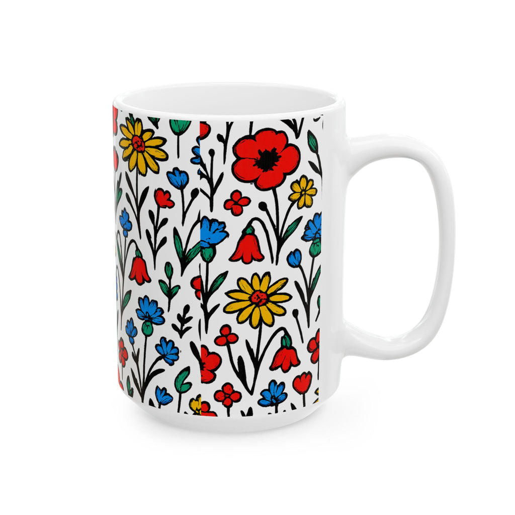 Bold Wildflower Meadow Full Wrap Coffee Mug | Flowers Gift | Ceramic Mug