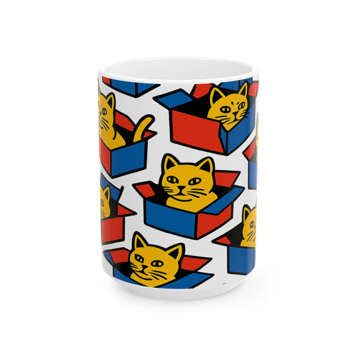 Bold Cats In Boxes Full Wrap Coffee Mug | Cats Gift | Ceramic Mug
