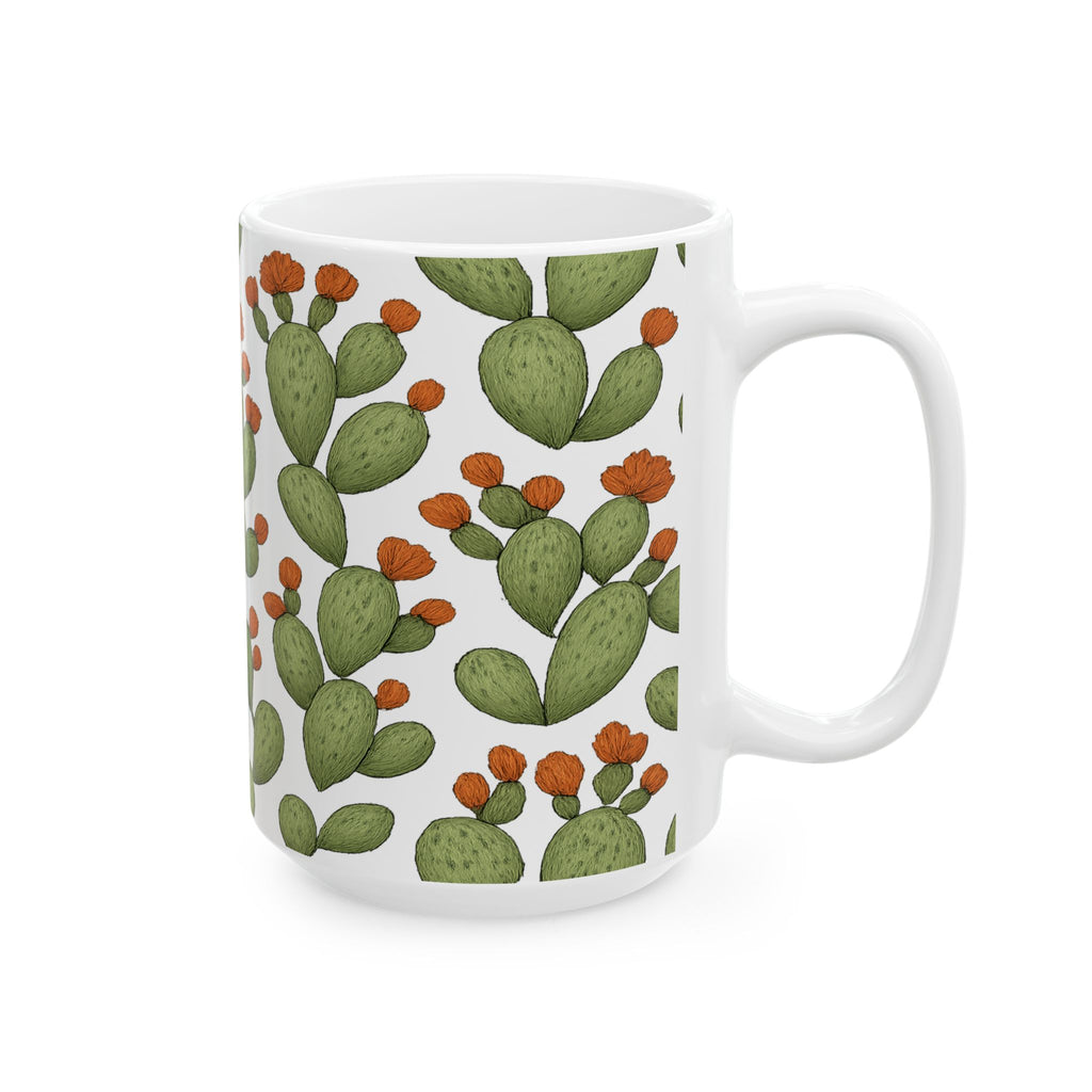 Botanical Prickly Pear Cactus Full Wrap Coffee Mug | Cactus Gift | Ceramic Mug