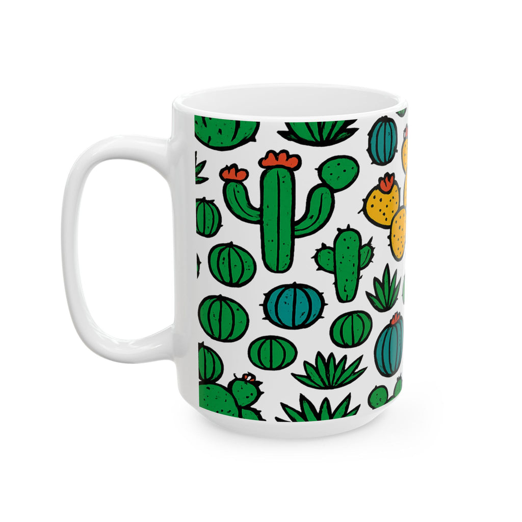 Bold Mixed Cactus Collection Full Wrap Coffee Mug | Cactus Gift | Ceramic Mug