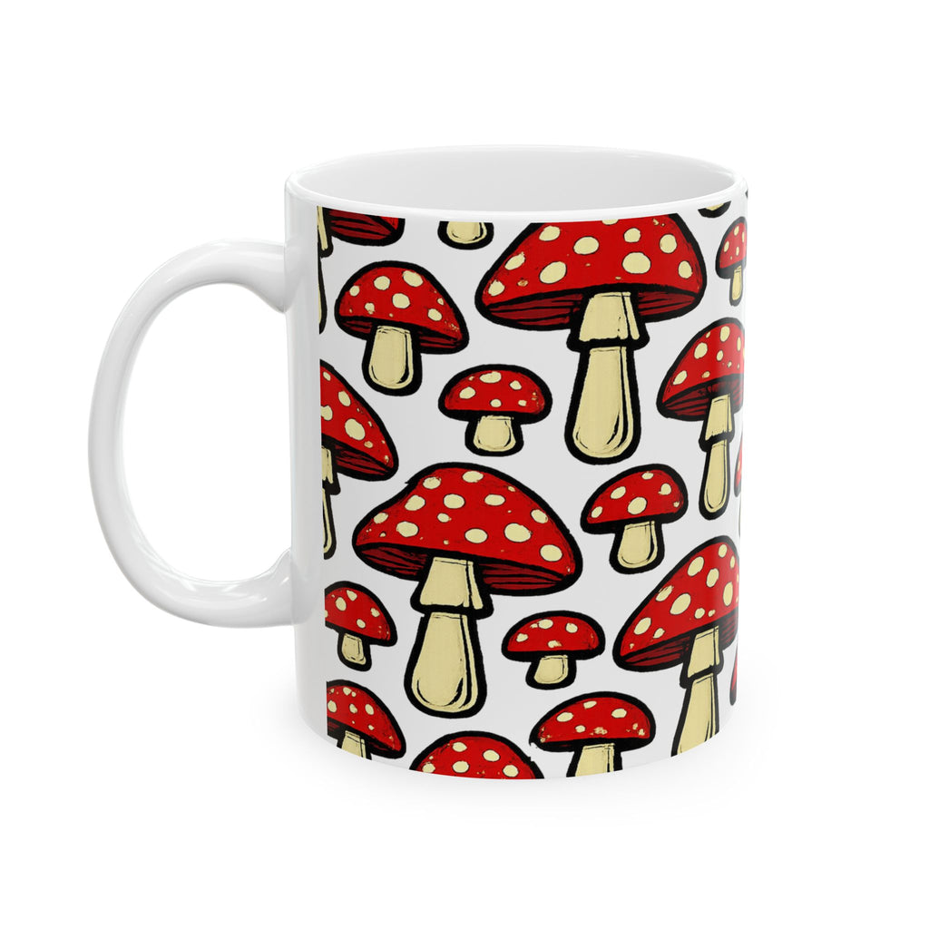 Bold Fairy Tale Mushrooms Full Wrap Coffee Mug | Mushrooms Gift | Ceramic Mug