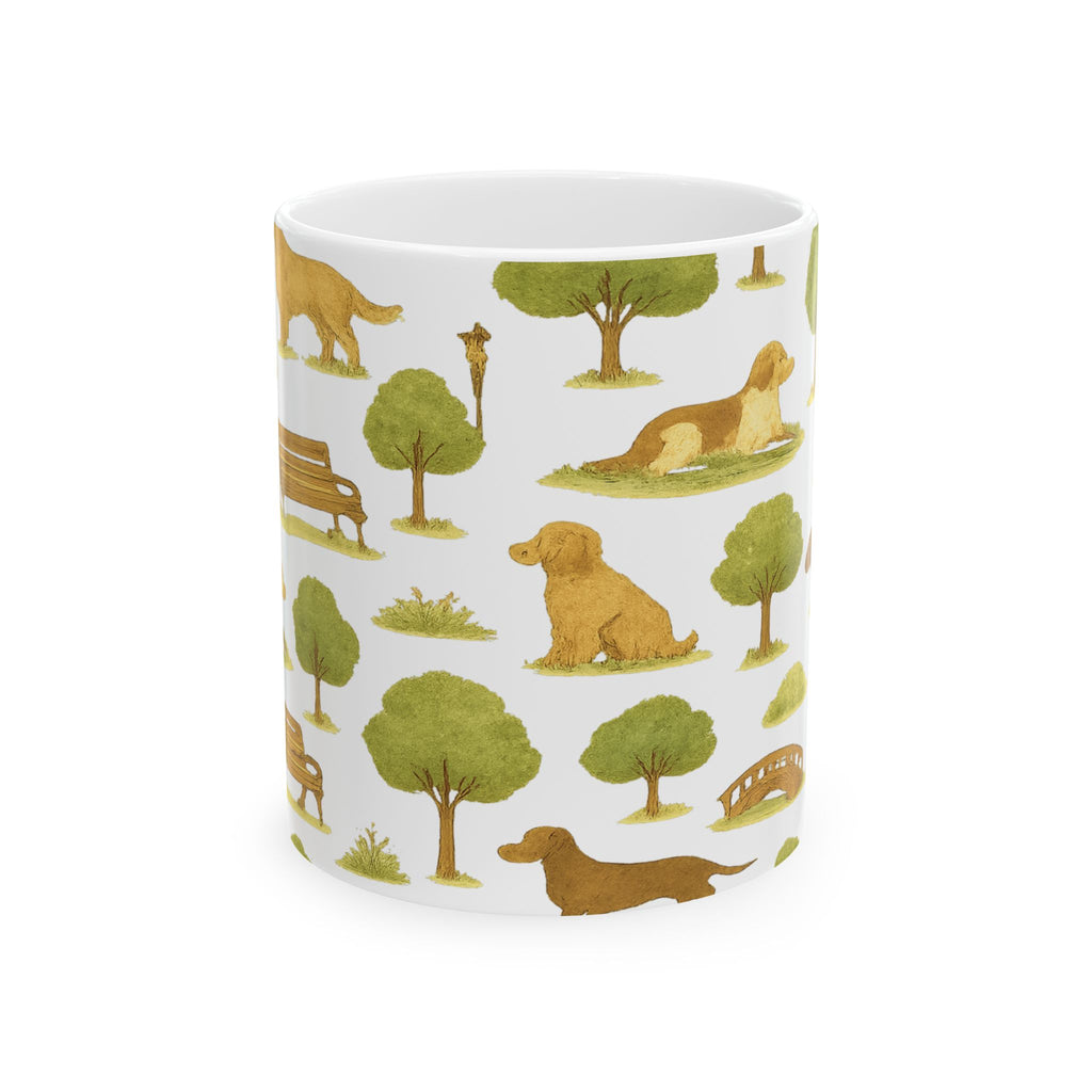 Vintage Dogs At Park Full Wrap Coffee Mug | Dogs Gift | Ceramic Mug