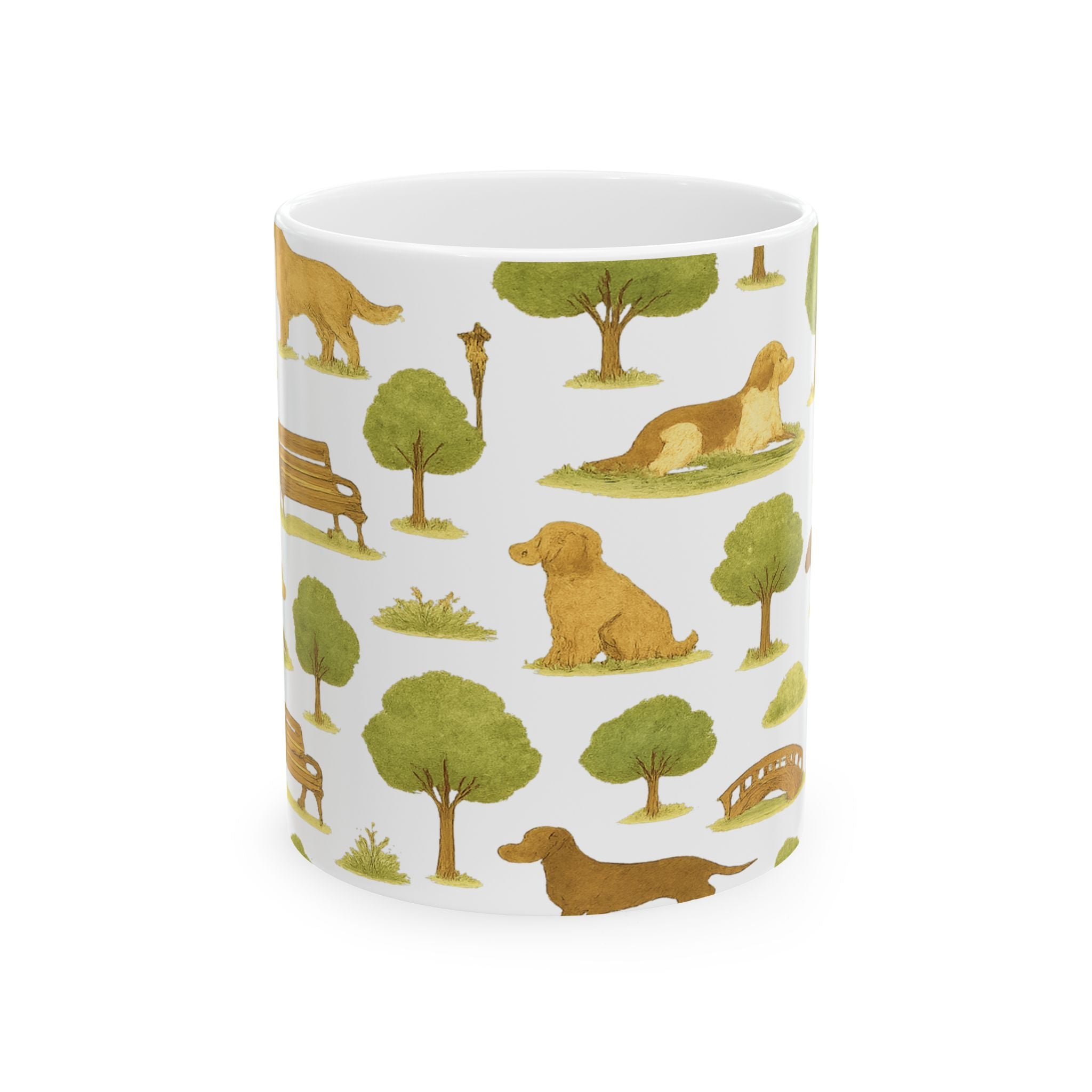 Vintage Dogs At Park Full Wrap Coffee Mug | Dogs Gift | Ceramic Mug