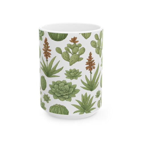 Botanical Desert Garden Succulents Pattern Coffee Mug | Cactus Lover Gift | Ceramic Mug