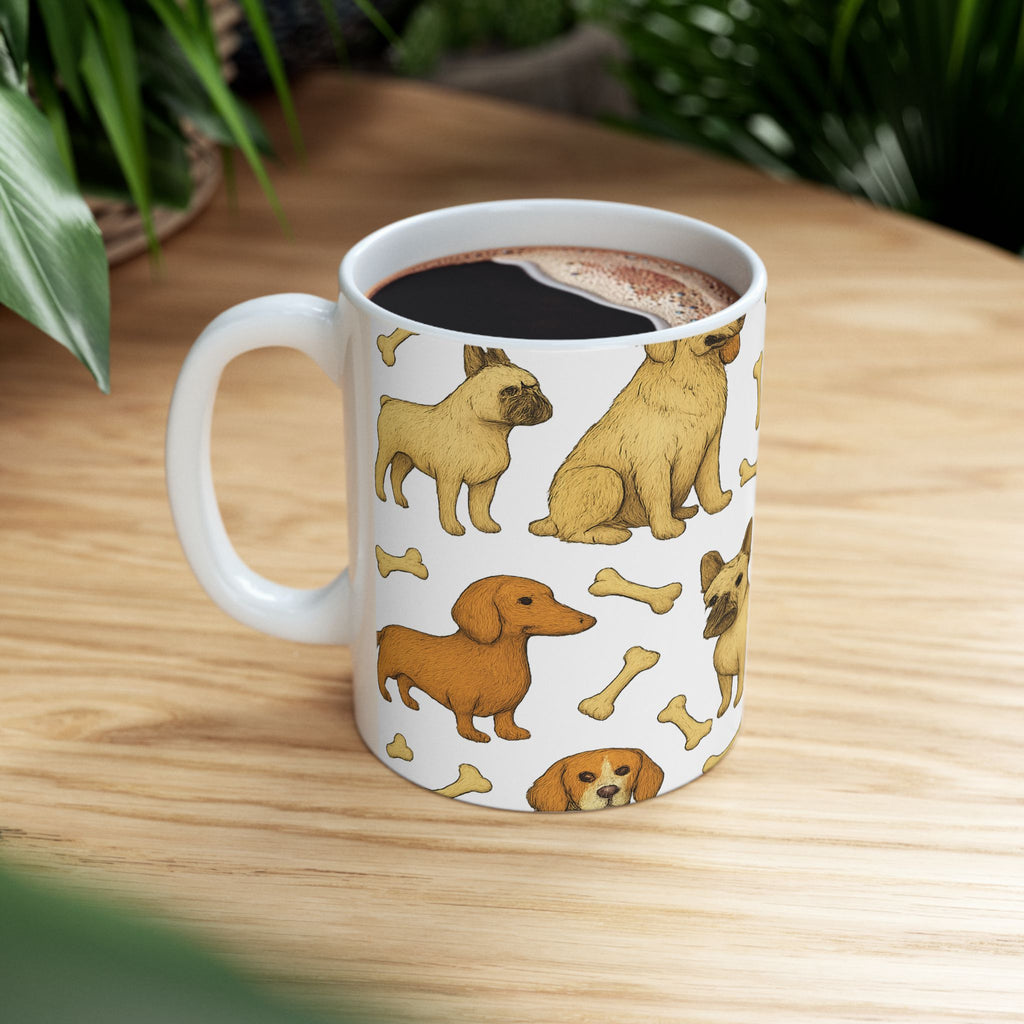 Botanical Dogs With Bones Full Wrap Coffee Mug | Dogs Gift | Ceramic Mug