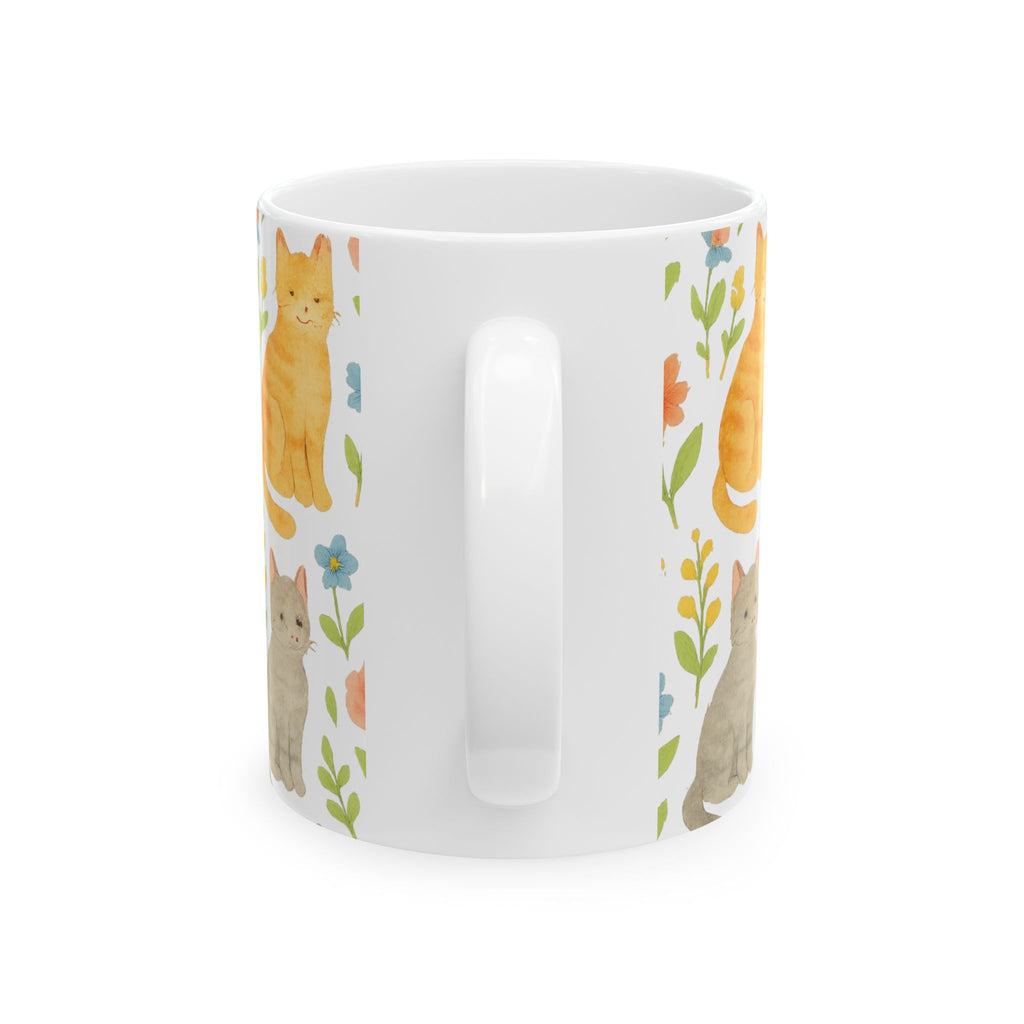 Watercolor Cats In Garden Full Wrap Coffee Mug | Cats Gift | Ceramic Mug