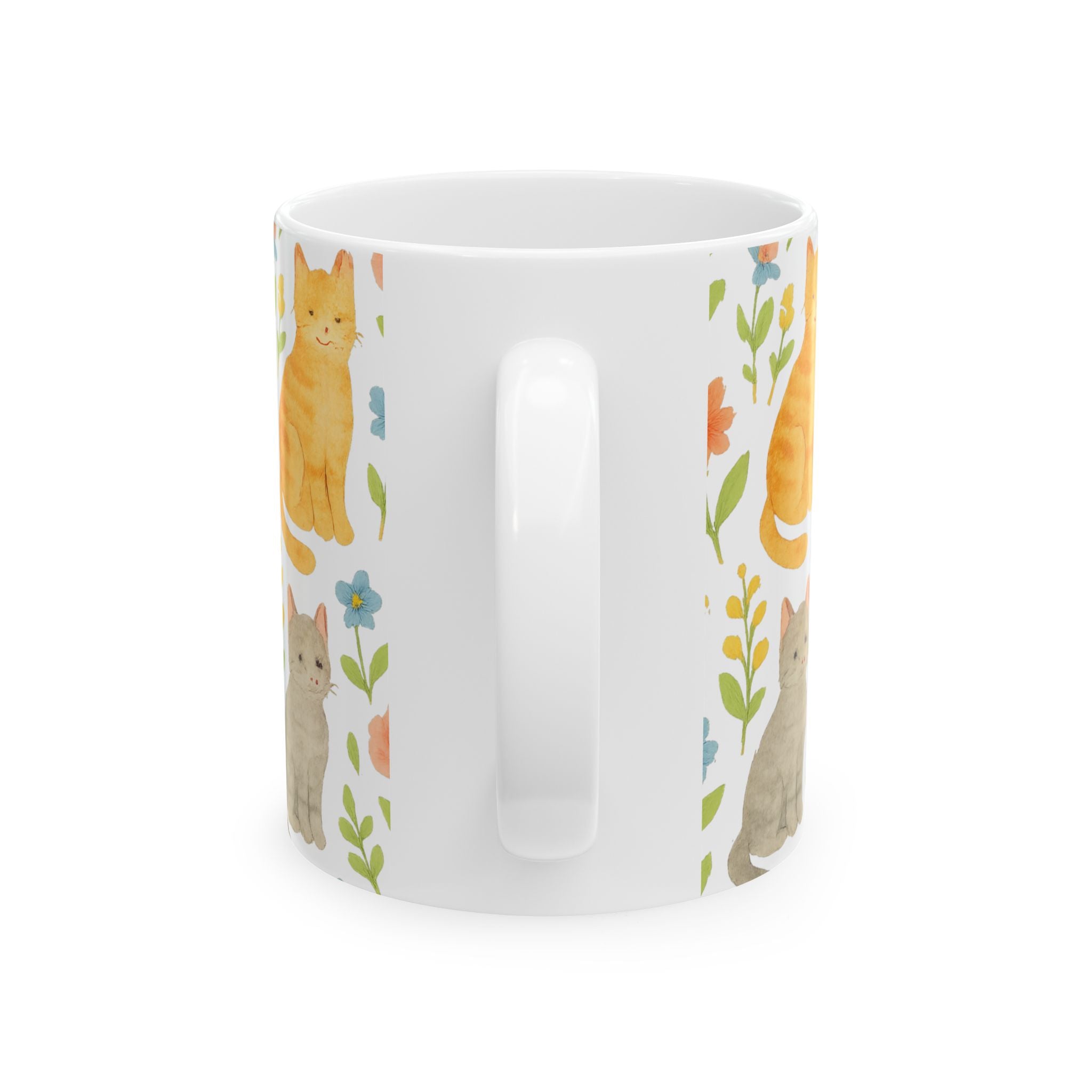Watercolor Cats In Garden Full Wrap Coffee Mug | Cats Gift | Ceramic Mug