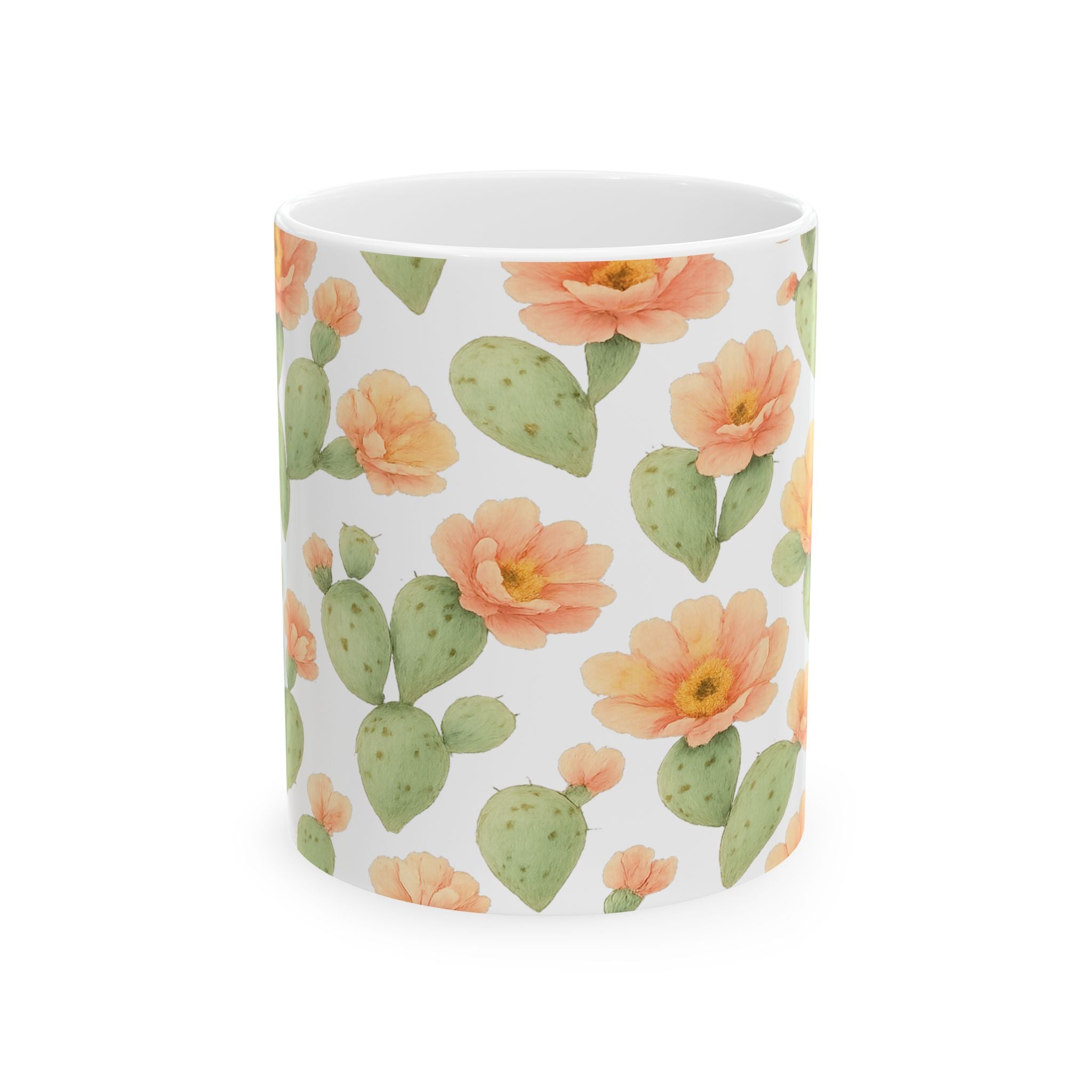 Watercolor Blooming Cactus Flowers Pattern Coffee Mug | Cactus Lover Gift | Ceramic Mug