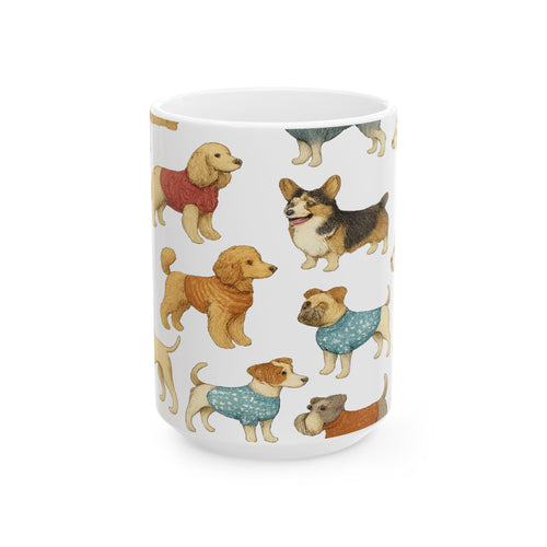Botanical Dogs In Sweaters Full Wrap Coffee Mug | Dogs Gift | Ceramic Mug