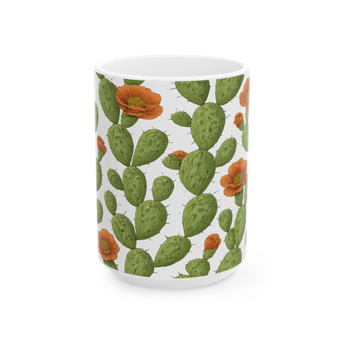 Botanical Prickly Pear Cactus Pattern Coffee Mug | Cactus Lover Gift | Ceramic Mug