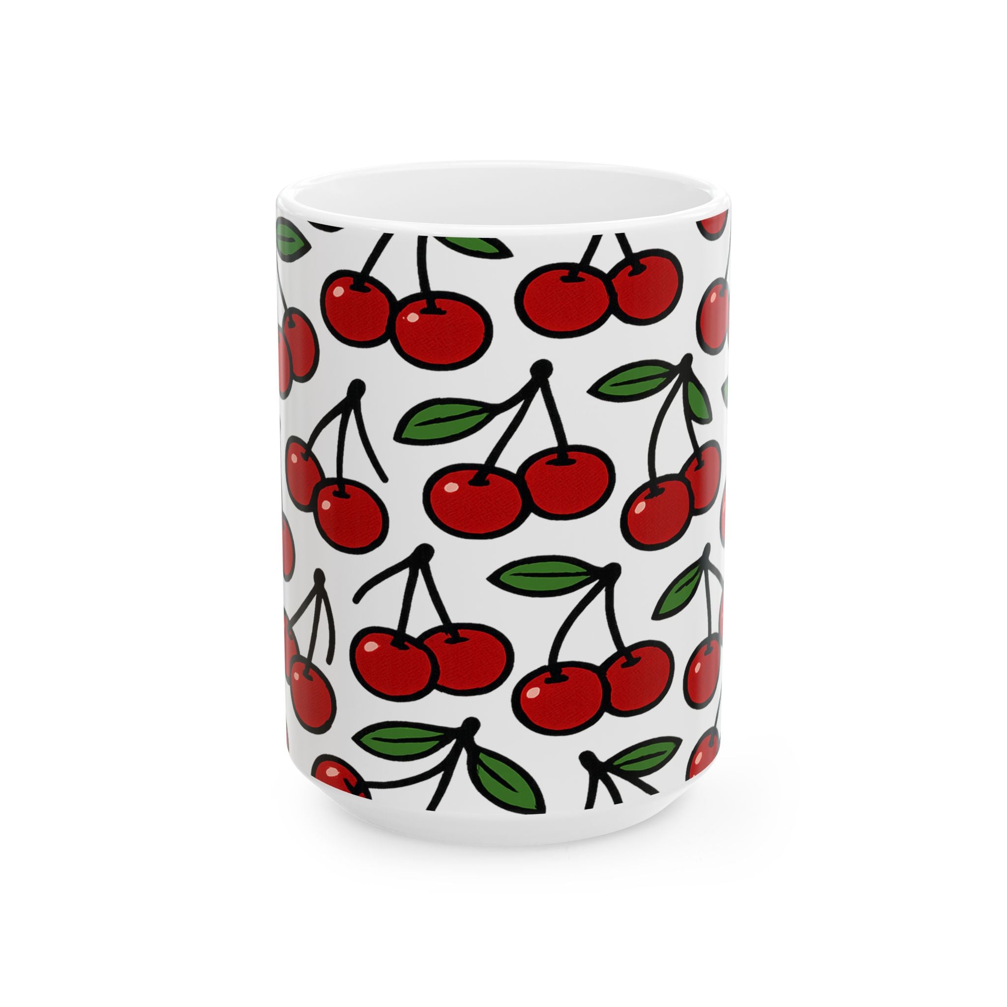Bold Cherries Pattern Coffee Mug | Fruit Lover Gift | Ceramic Mug