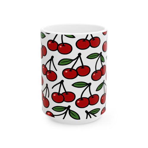 Bold Cherries Pattern Coffee Mug | Fruit Lover Gift | Ceramic Mug