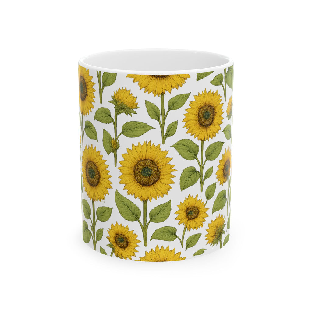 Botanical Sunflower Field Full Wrap Coffee Mug | Flowers Gift | Ceramic Mug