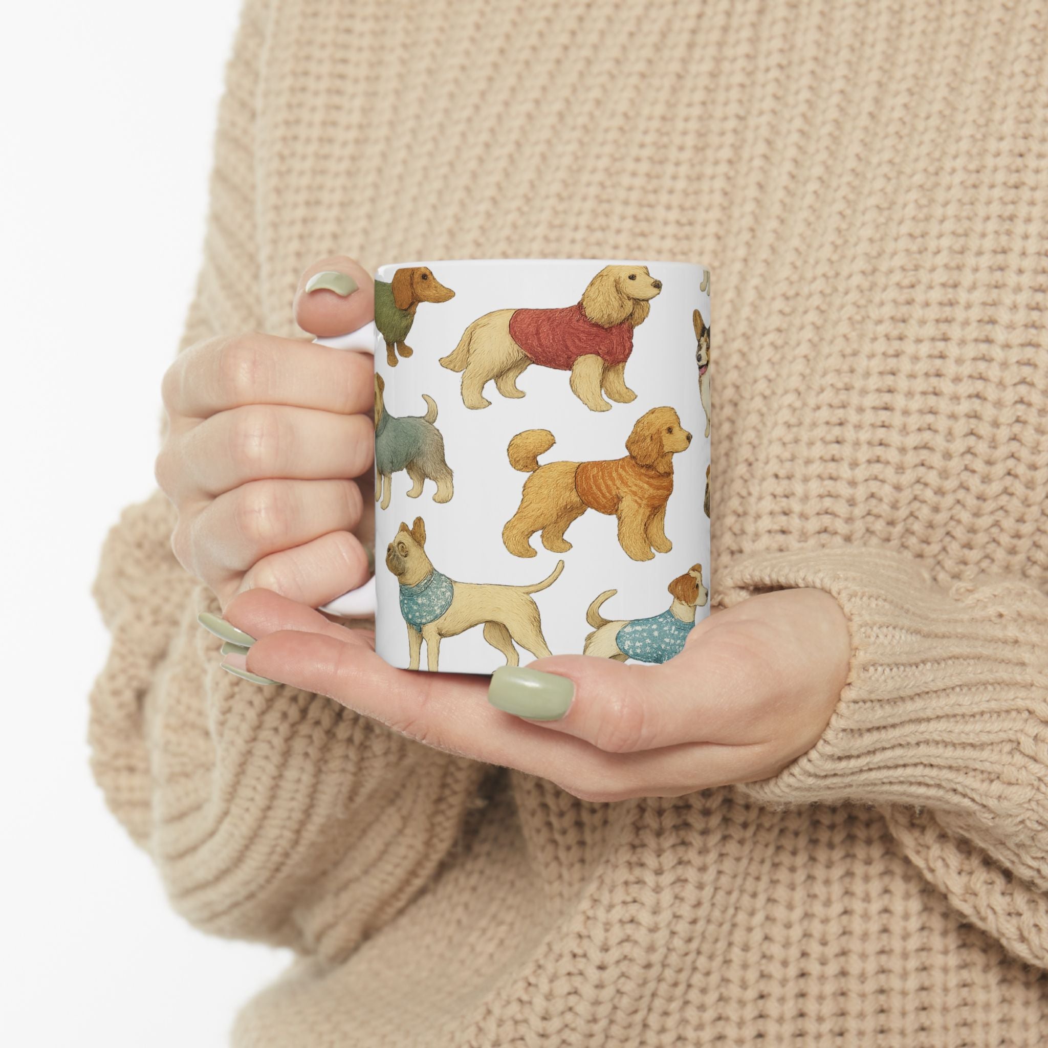 Botanical Dogs In Sweaters Full Wrap Coffee Mug | Dogs Gift | Ceramic Mug