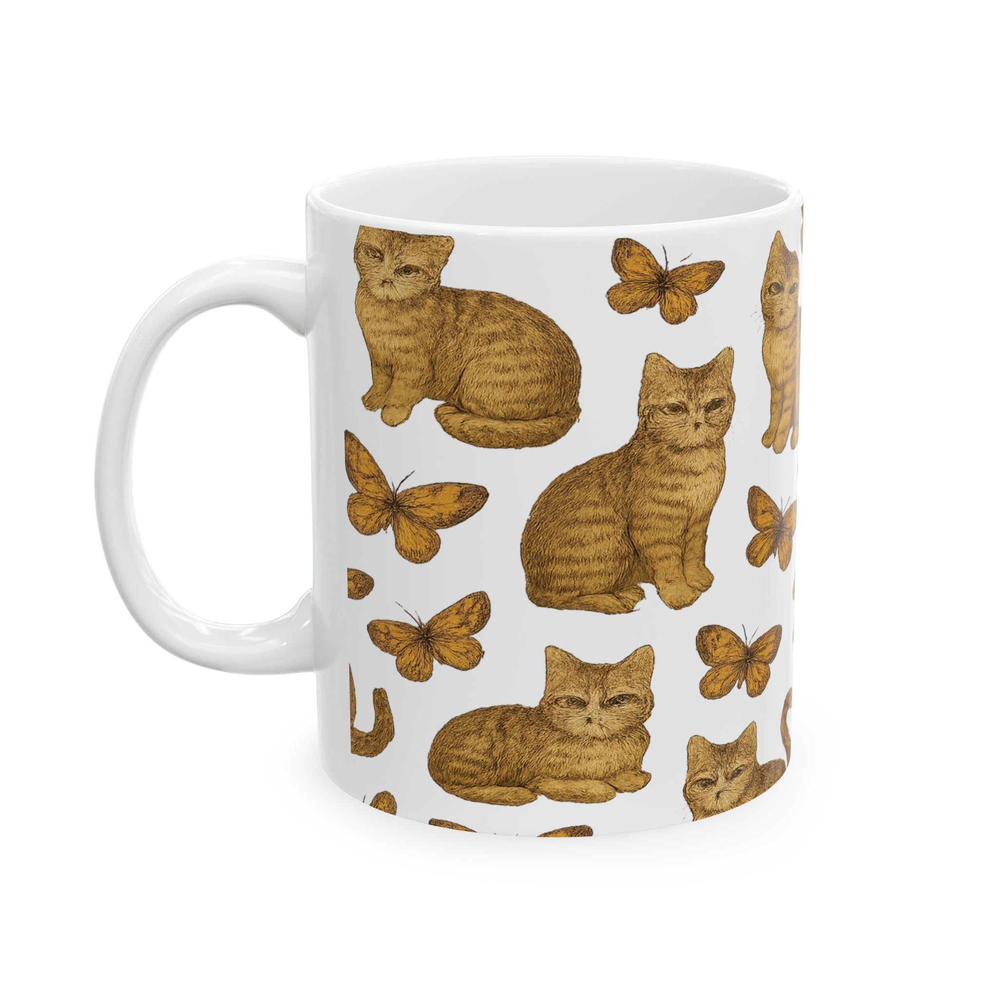 Vintage Cats And Butterflies Full Wrap Coffee Mug | Cats Gift | Ceramic Mug