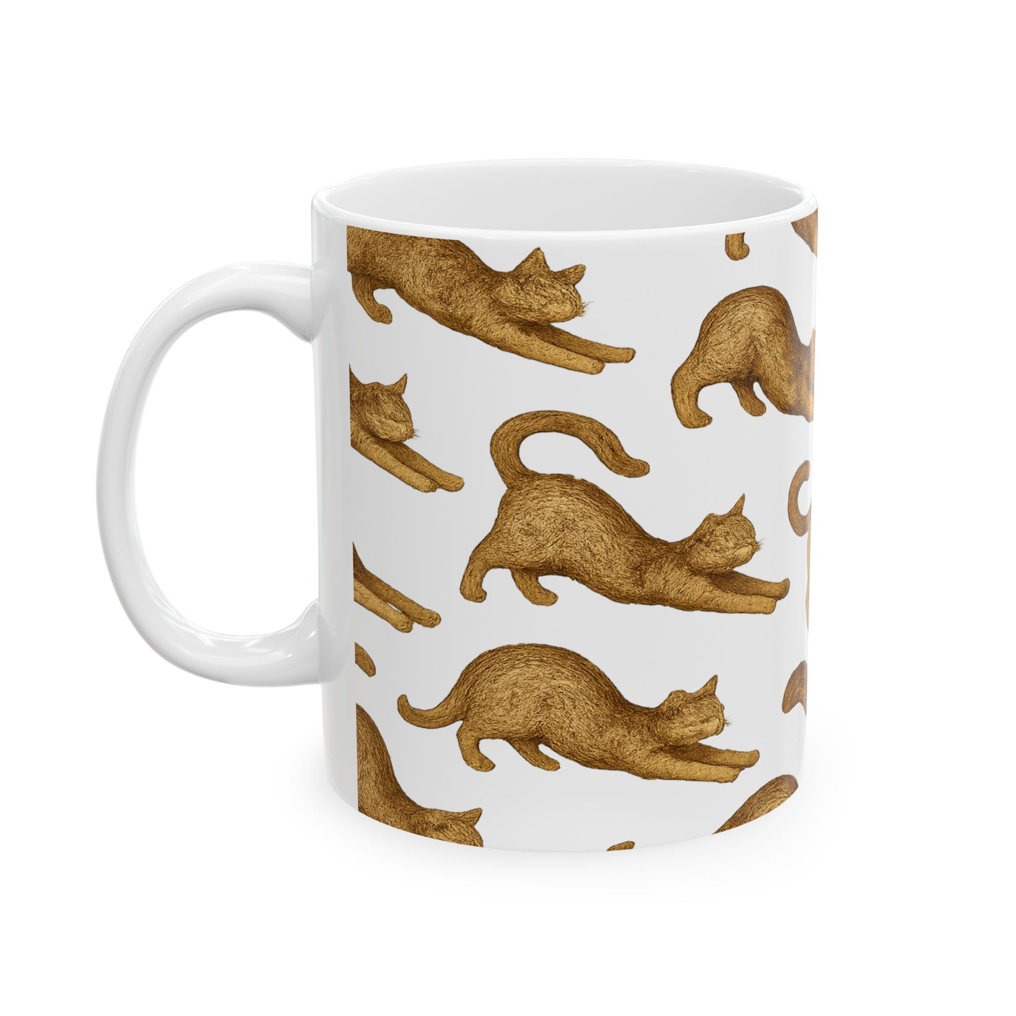 Vintage Stretching Cats Full Wrap Coffee Mug | Cats Gift | Ceramic Mug