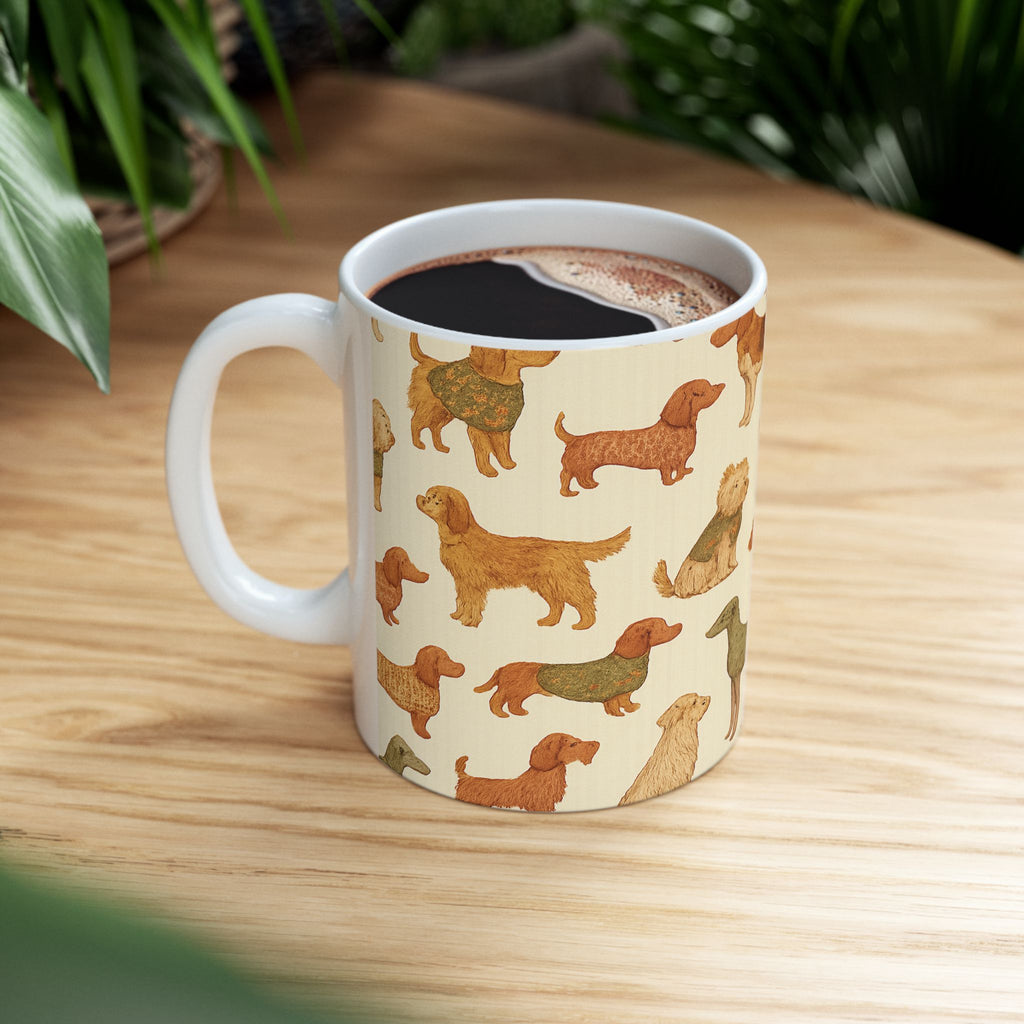 Vintage Dogs In Sweaters Full Wrap Coffee Mug | Dogs Gift | Ceramic Mug