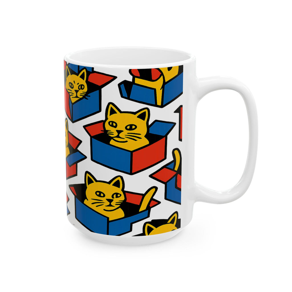 Bold Cats In Boxes Full Wrap Coffee Mug | Cats Gift | Ceramic Mug