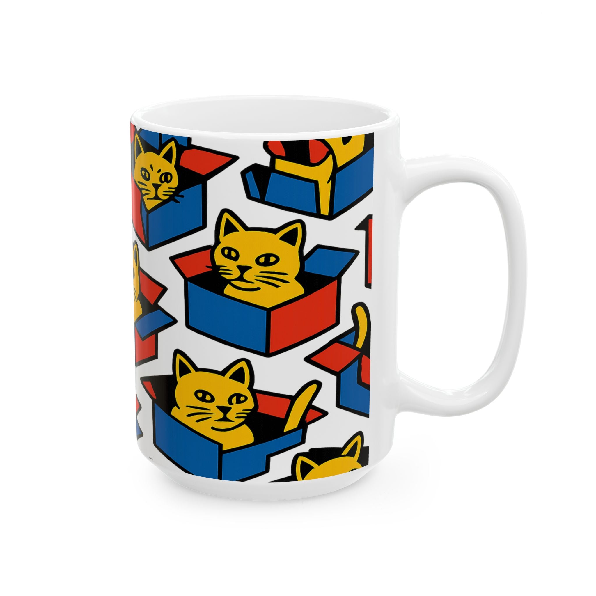 Bold Cats In Boxes Full Wrap Coffee Mug | Cats Gift | Ceramic Mug