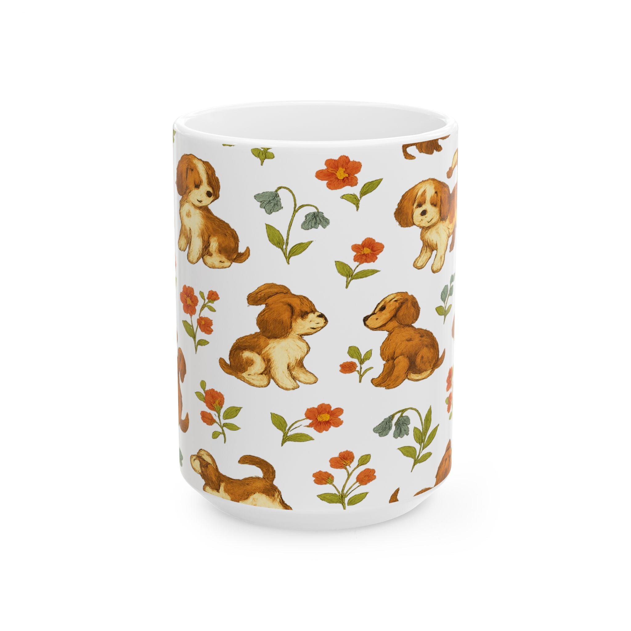 Vintage Playful Puppies Full Wrap Coffee Mug | Dogs Gift | Ceramic Mug