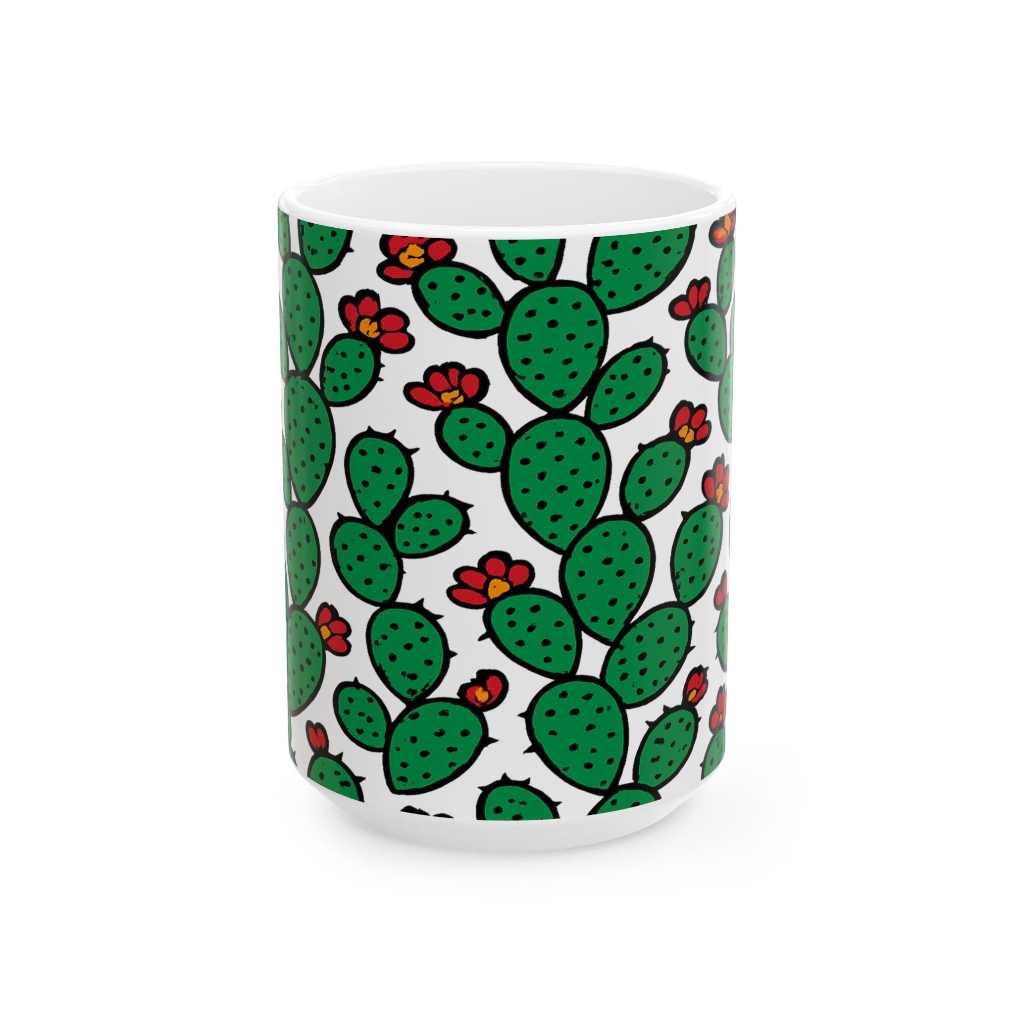 Bold Prickly Pear Cactus Pattern Coffee Mug | Cactus Lover Gift | Ceramic Mug