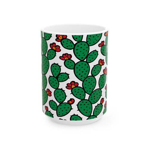 Bold Prickly Pear Cactus Pattern Coffee Mug | Cactus Lover Gift | Ceramic Mug