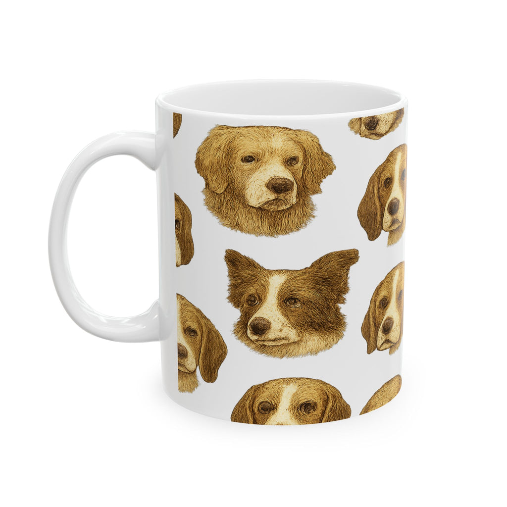 Vintage Dog Faces Full Wrap Coffee Mug | Dogs Gift | Ceramic Mug