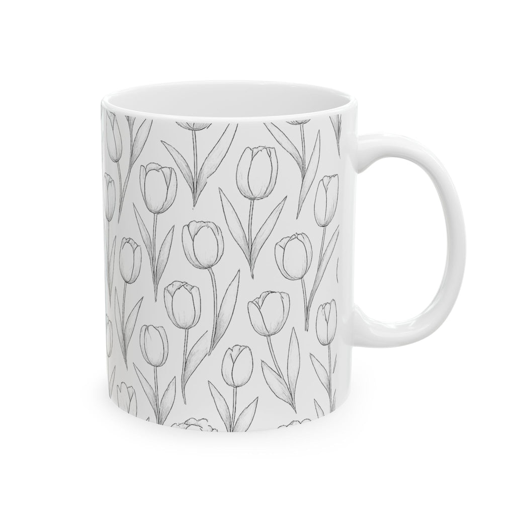 Delicate Tulip Garden Full Wrap Coffee Mug | Flowers Gift | Ceramic Mug