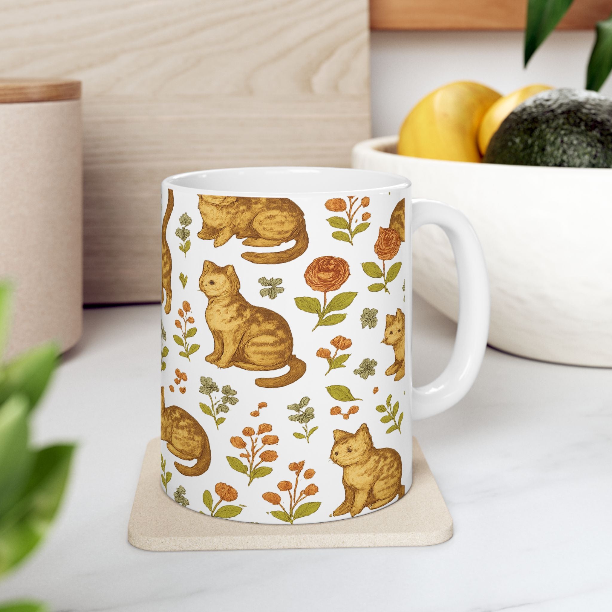 Vintage Playful Cats Full Wrap Coffee Mug | Cats Gift | Ceramic Mug