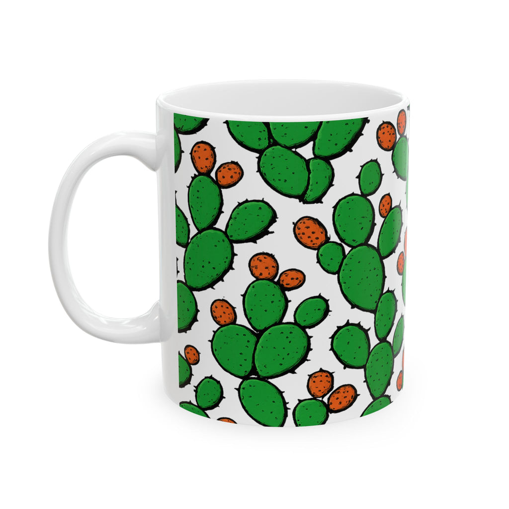 Bold Prickly Pear Cactus Full Wrap Coffee Mug | Cactus Gift | Ceramic Mug