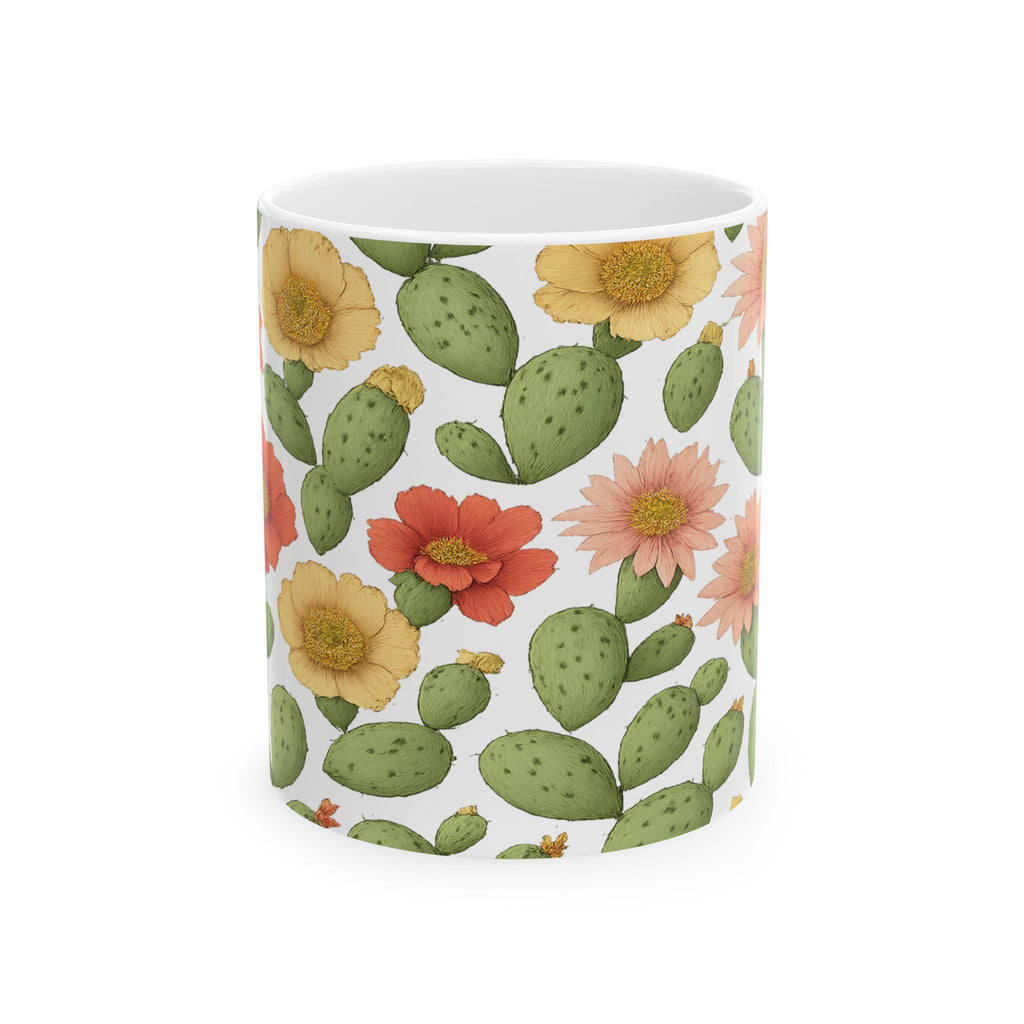 Botanical Blooming Cactus Flowers Pattern Coffee Mug | Cactus Lover Gift | Ceramic Mug