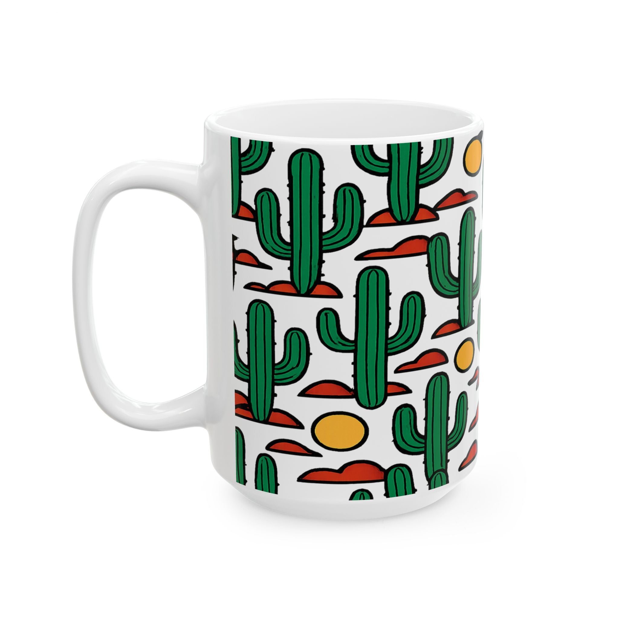 Bold Saguaro Cactus Desert Pattern Coffee Mug | Cactus Lover Gift | Ceramic Mug