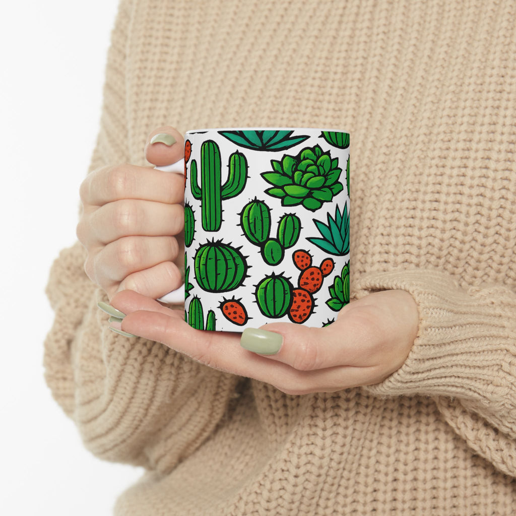 Bold Desert Garden Succulents Full Wrap Coffee Mug | Cactus Gift | Ceramic Mug