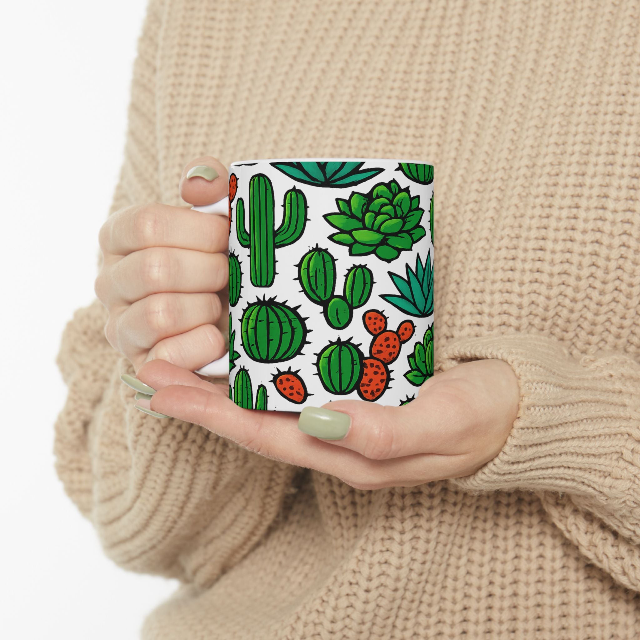 Bold Desert Garden Succulents Full Wrap Coffee Mug | Cactus Gift | Ceramic Mug