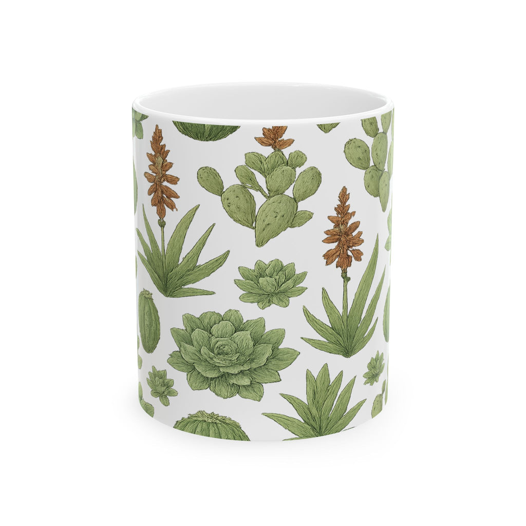 Botanical Desert Garden Succulents Pattern Coffee Mug | Cactus Lover Gift | Ceramic Mug