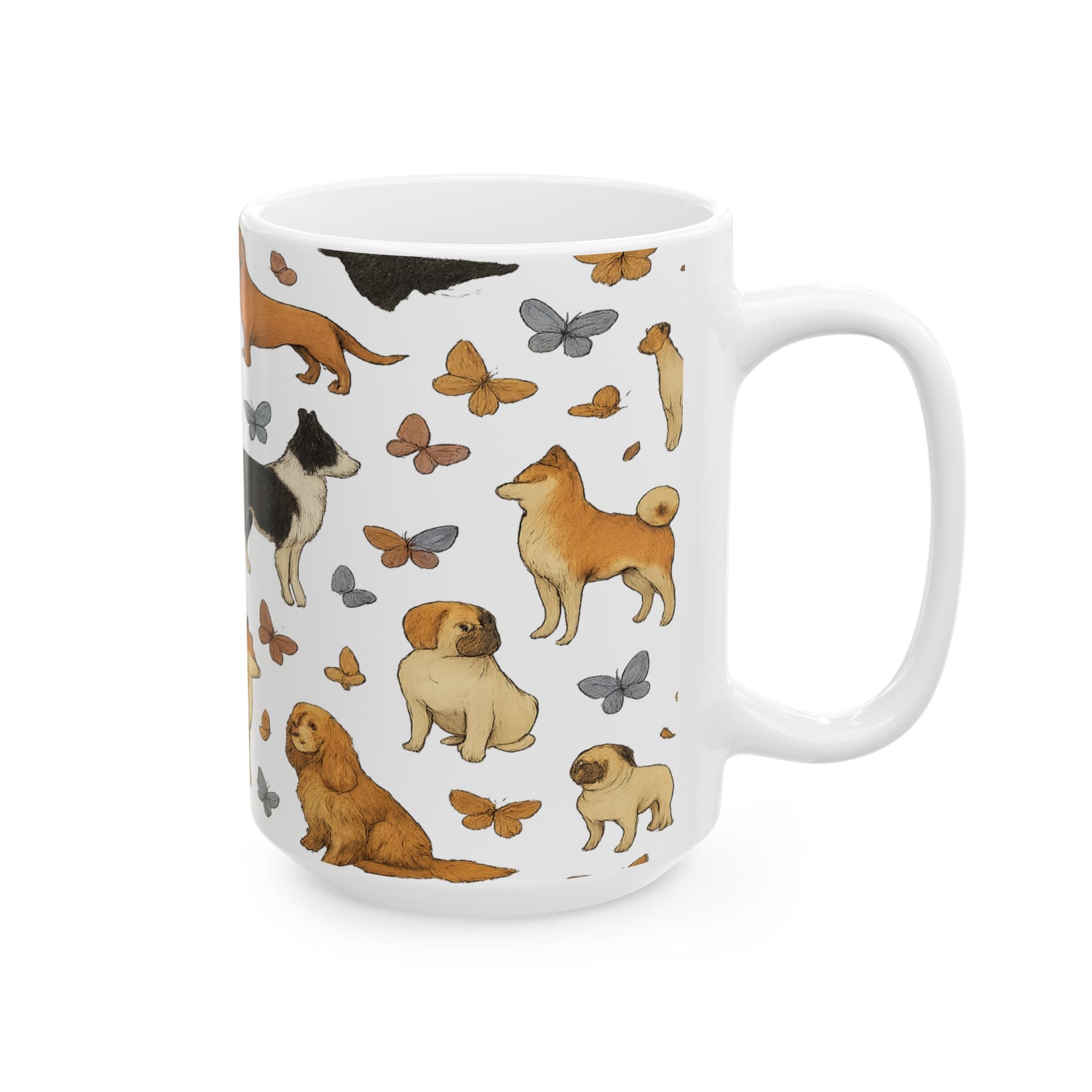 Botanical Dogs And Butterflies Full Wrap Coffee Mug | Dogs Gift | Ceramic Mug