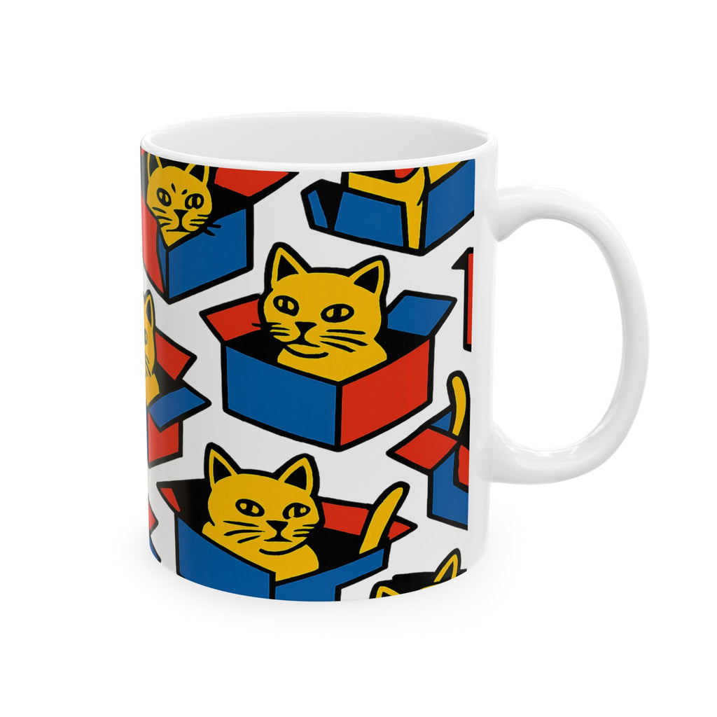Bold Cats In Boxes Full Wrap Coffee Mug | Cats Gift | Ceramic Mug