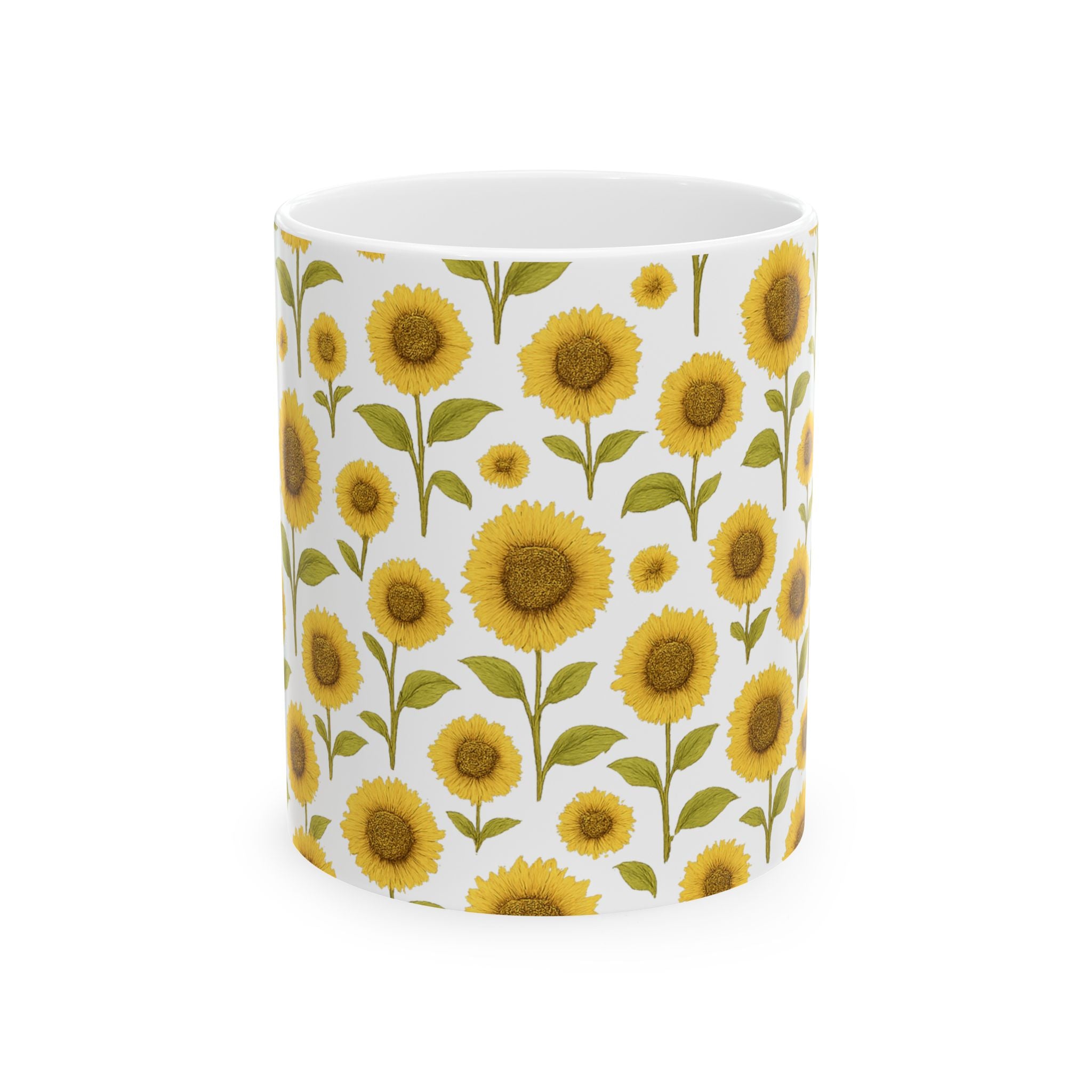 Vintage Sunflower Field Full Wrap Coffee Mug | Flowers Gift | Ceramic Mug