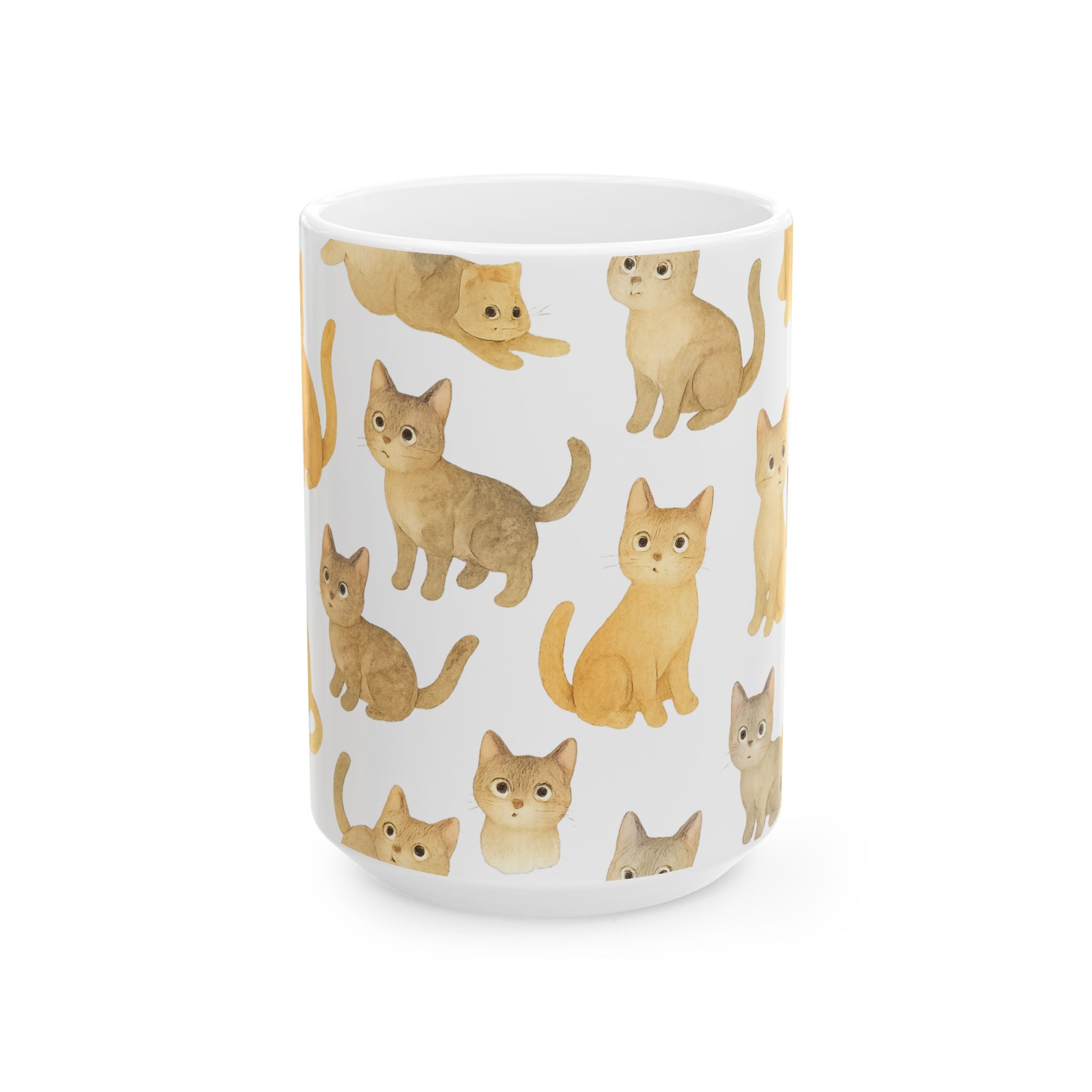 Watercolor Curious Cats Full Wrap Coffee Mug | Cats Gift | Ceramic Mug