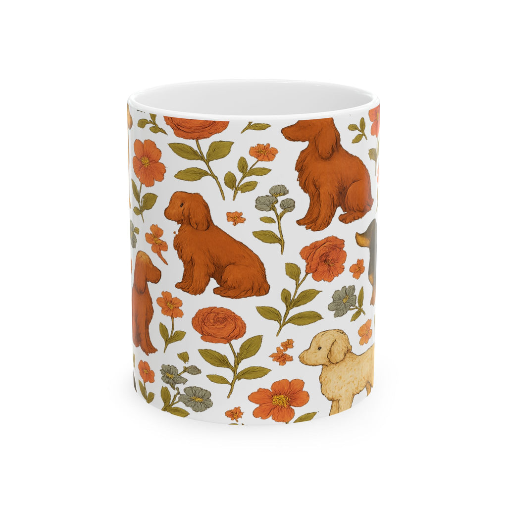 Vintage Dogs And Flowers Full Wrap Coffee Mug | Dogs Gift | Ceramic Mug