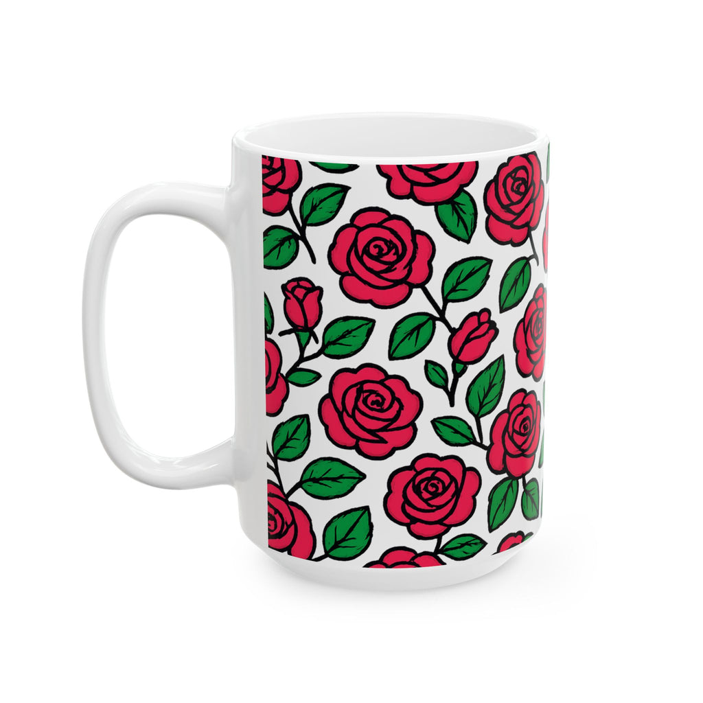 Bold Pink Rose Garden Full Wrap Coffee Mug | Flowers Gift | Ceramic Mug