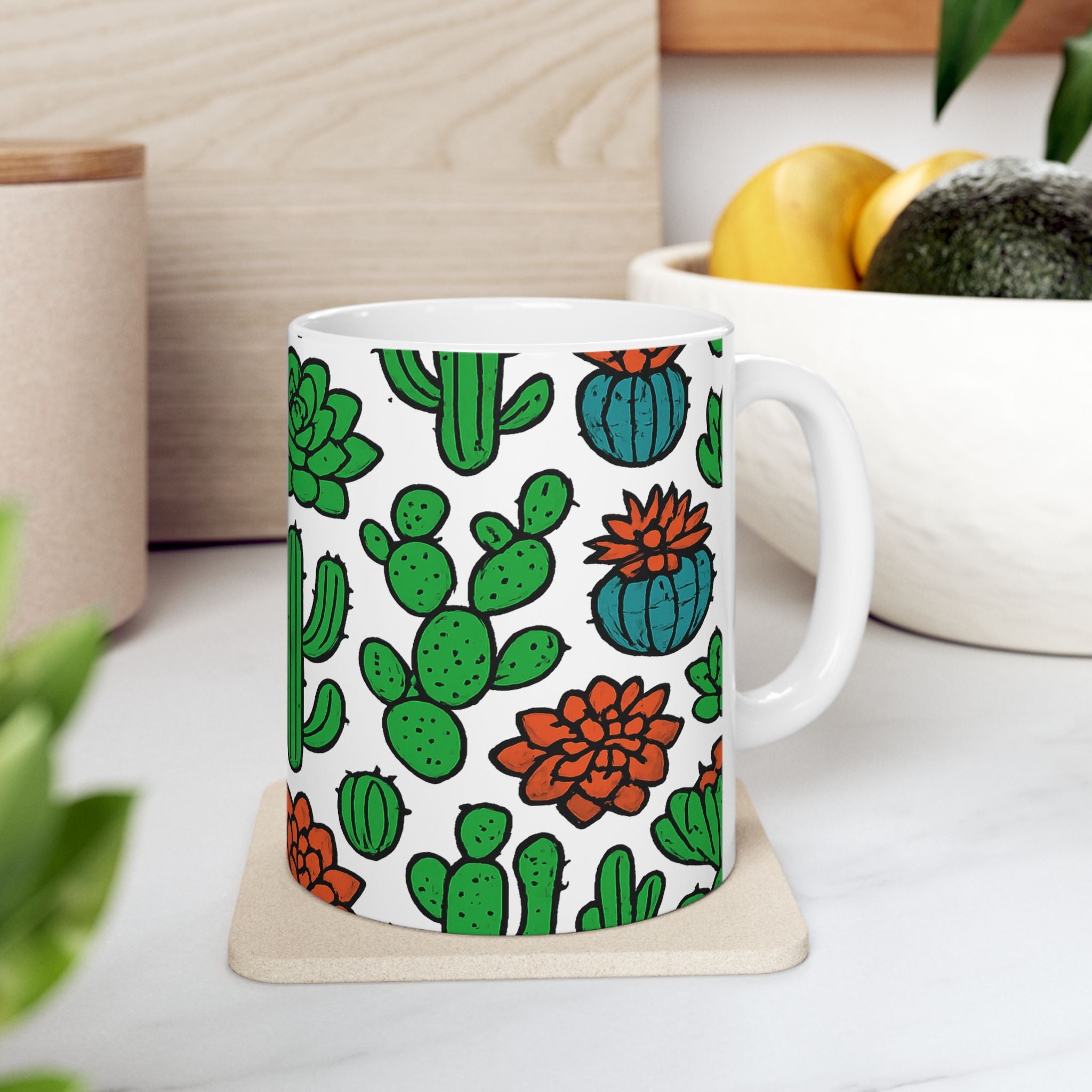 Bold Desert Garden Succulents Pattern Coffee Mug | Cactus Lover Gift | Ceramic Mug