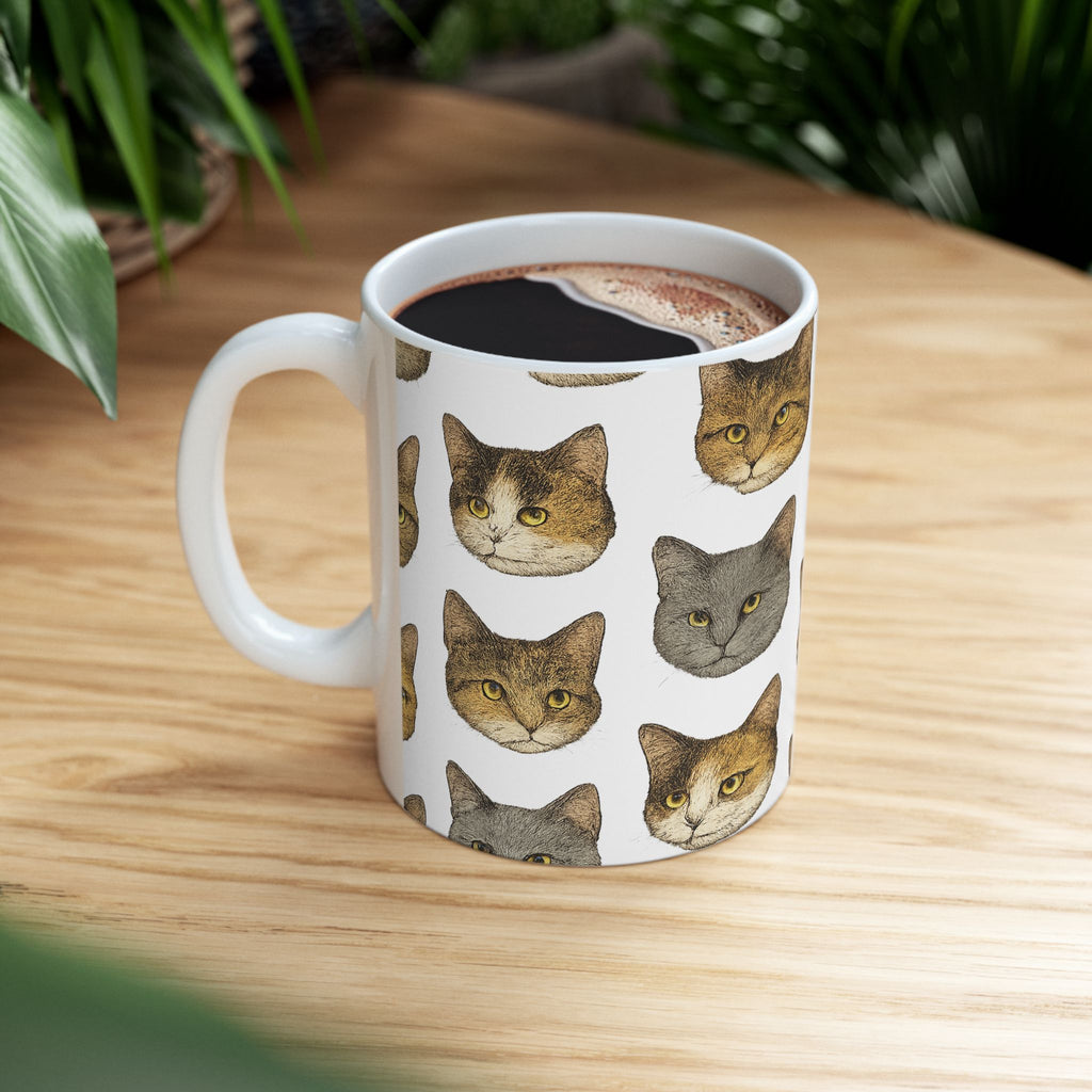 Botanical Cat Faces Full Wrap Coffee Mug | Cats Gift | Ceramic Mug
