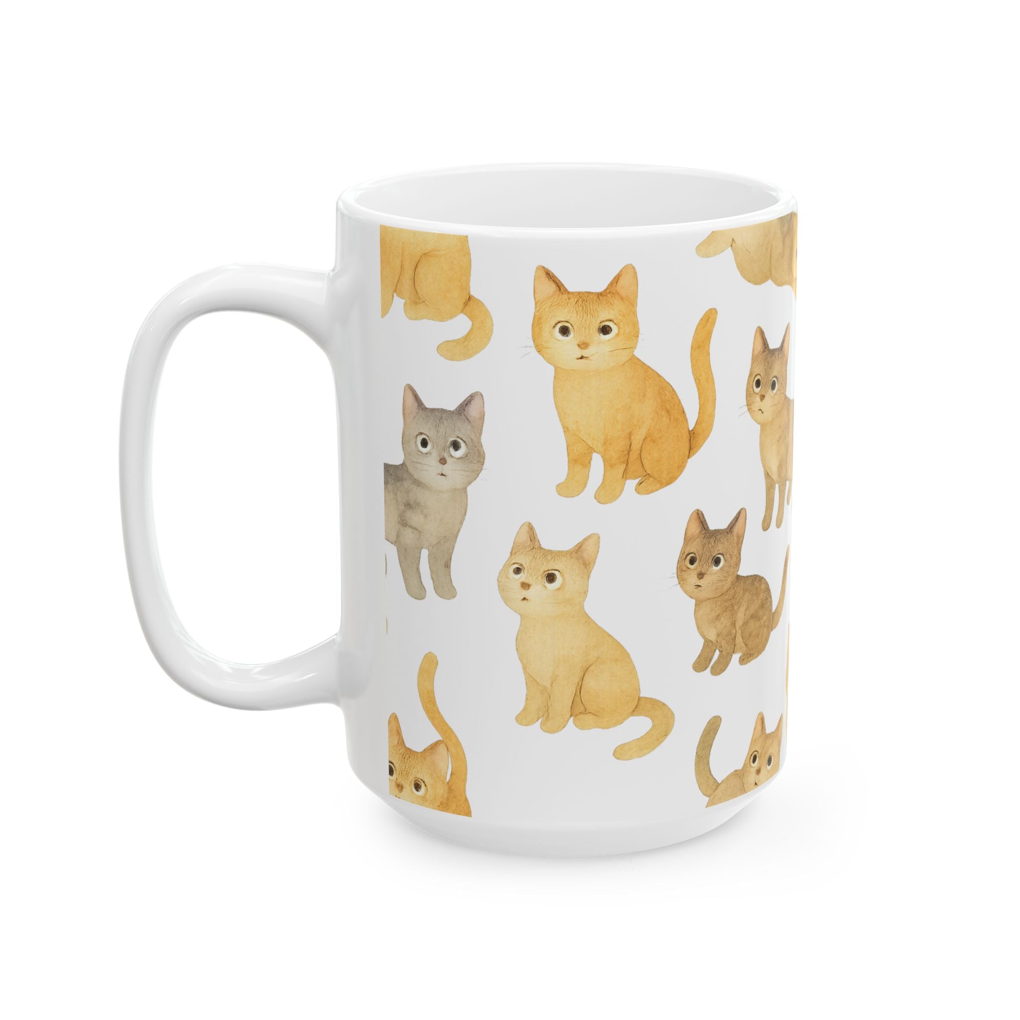 Watercolor Curious Cats Full Wrap Coffee Mug | Cats Gift | Ceramic Mug