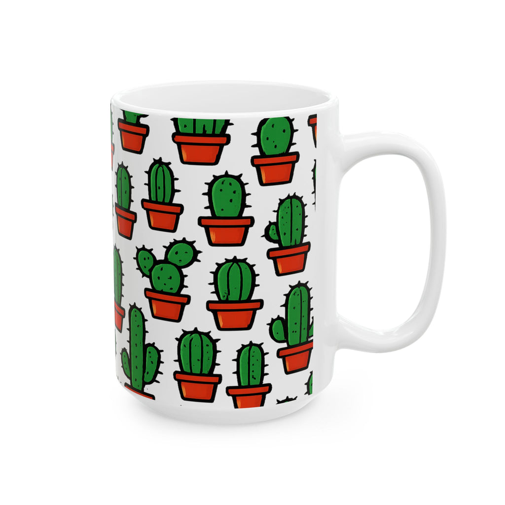 Bold Tiny Potted Cactus Full Wrap Coffee Mug | Cactus Gift | Ceramic Mug