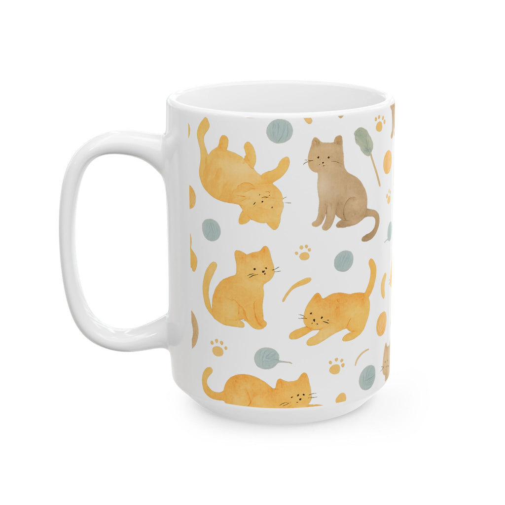 Watercolor Playful Cats Full Wrap Coffee Mug | Cats Gift | Ceramic Mug
