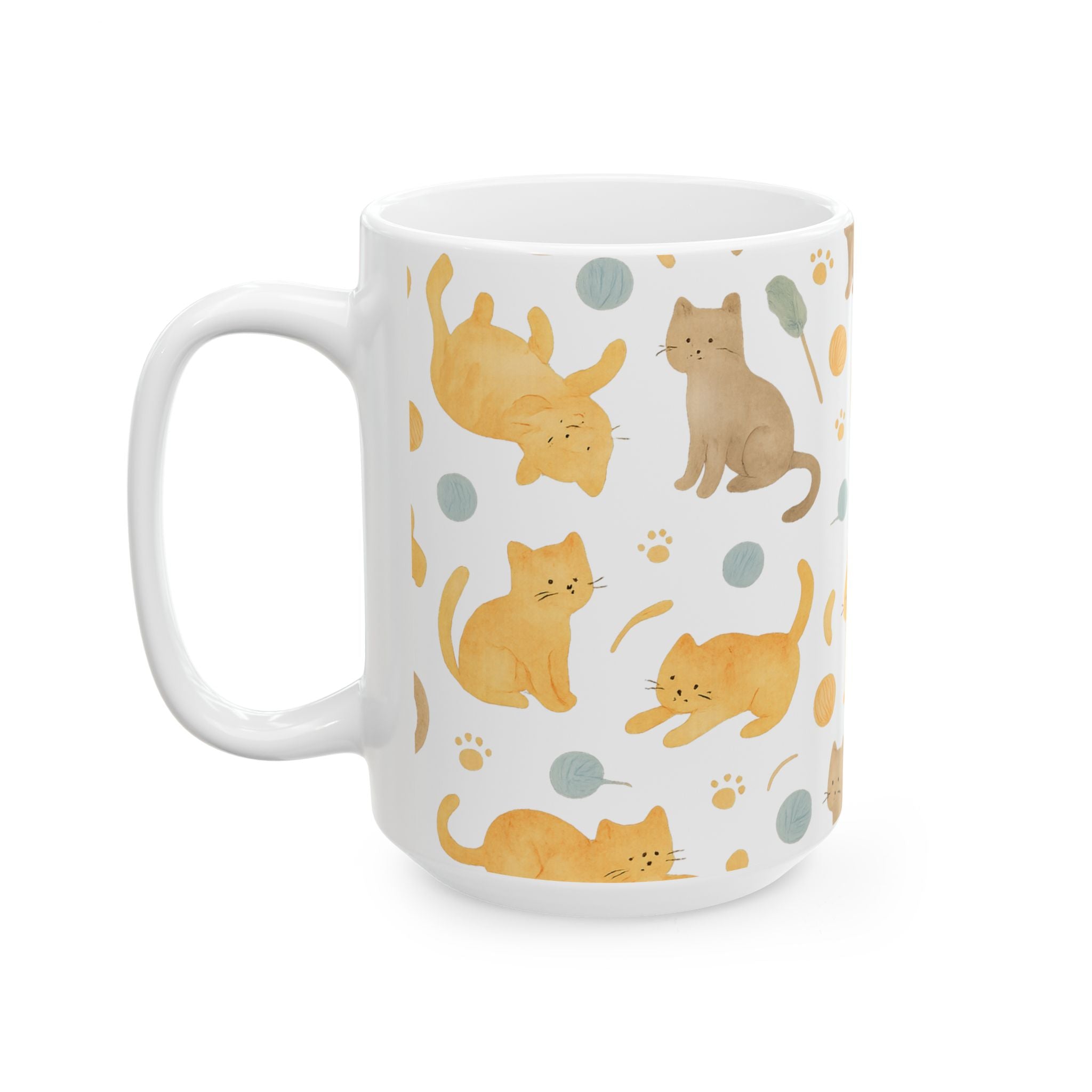 Watercolor Playful Cats Full Wrap Coffee Mug | Cats Gift | Ceramic Mug