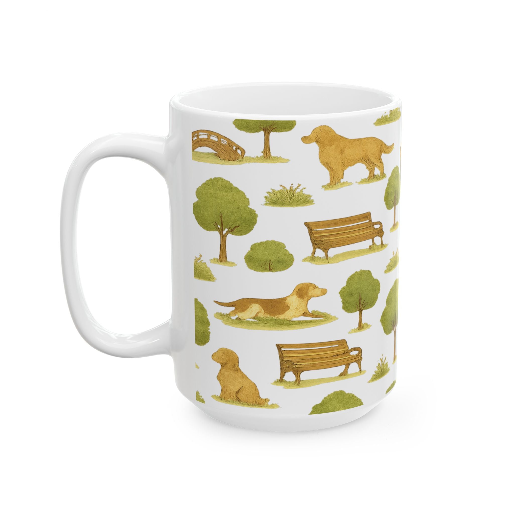 Vintage Dogs At Park Full Wrap Coffee Mug | Dogs Gift | Ceramic Mug