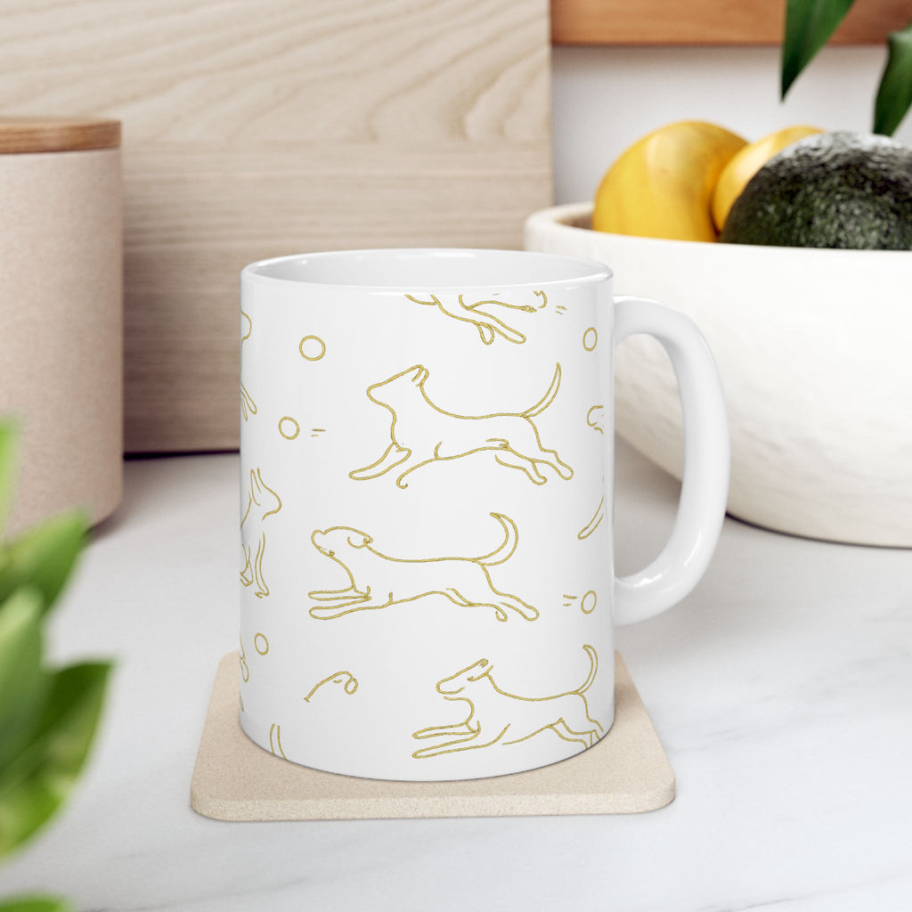 Delicate Dogs Playing Fetch Full Wrap Coffee Mug | Dogs Gift | Ceramic Mug