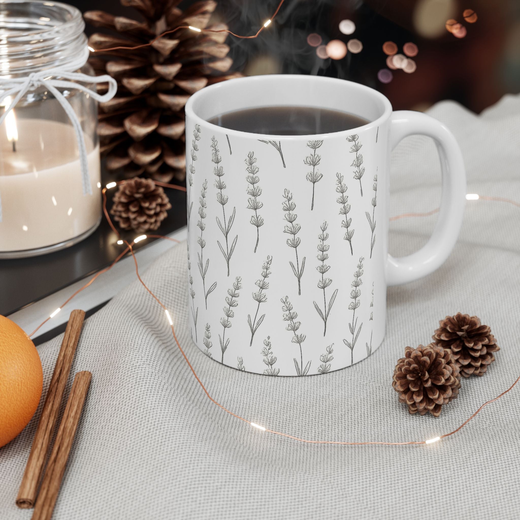 Delicate Lavender Sprigs Full Wrap Coffee Mug | Flowers Gift | Ceramic Mug